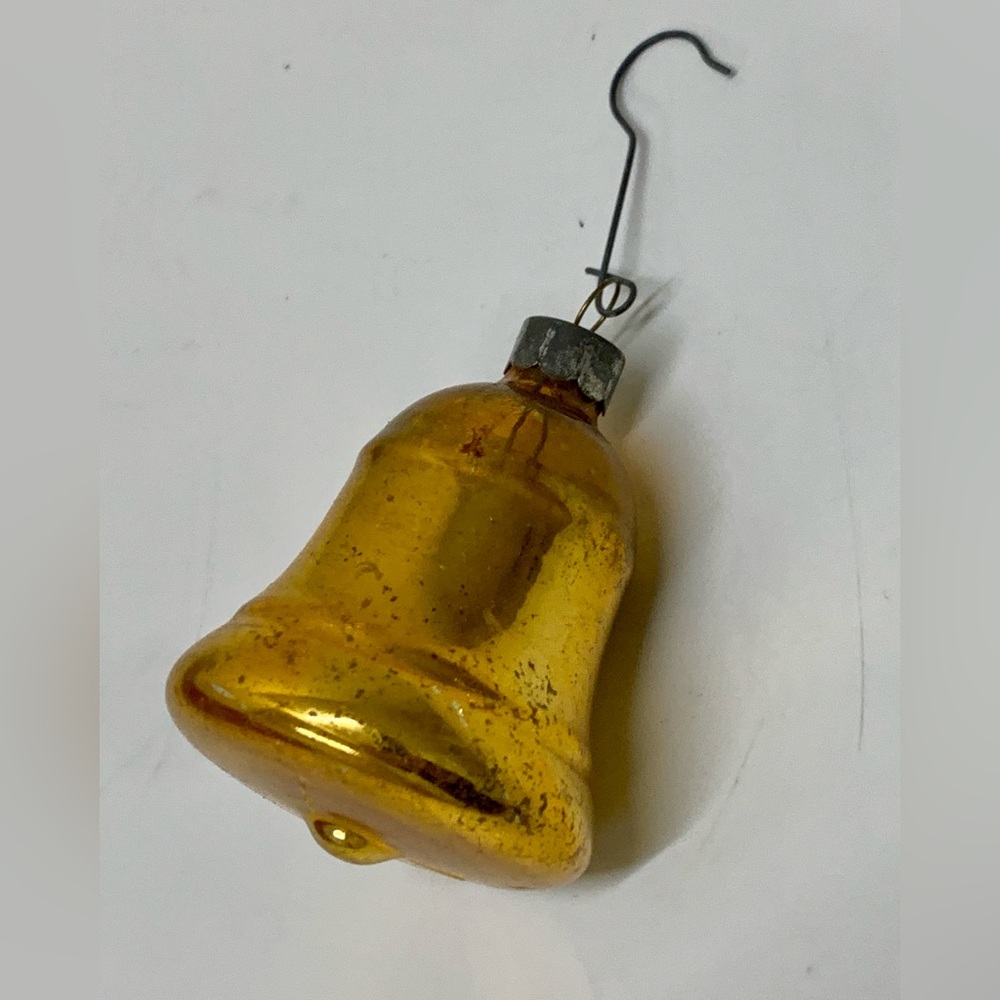 Mid Century Antique Mercury Glass Figural Bell Christmas Tree Ornament